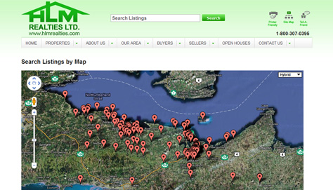 Map page shows searchable listings in an interactive Google Map form
