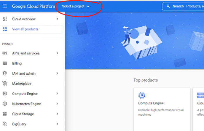 Screenshot of Google Cloud Platform - select project