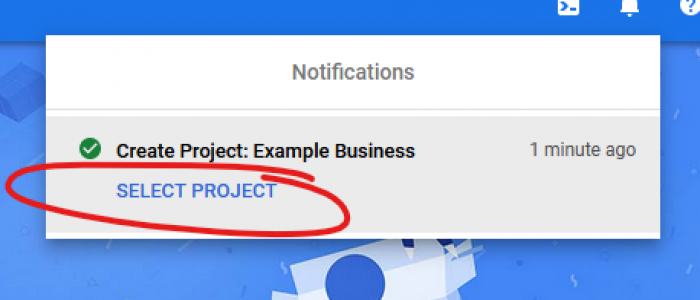 Screenshot of Google Cloud Platform - Select Project notification