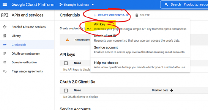 Screenshot of Google Cloud Platform - Create API key