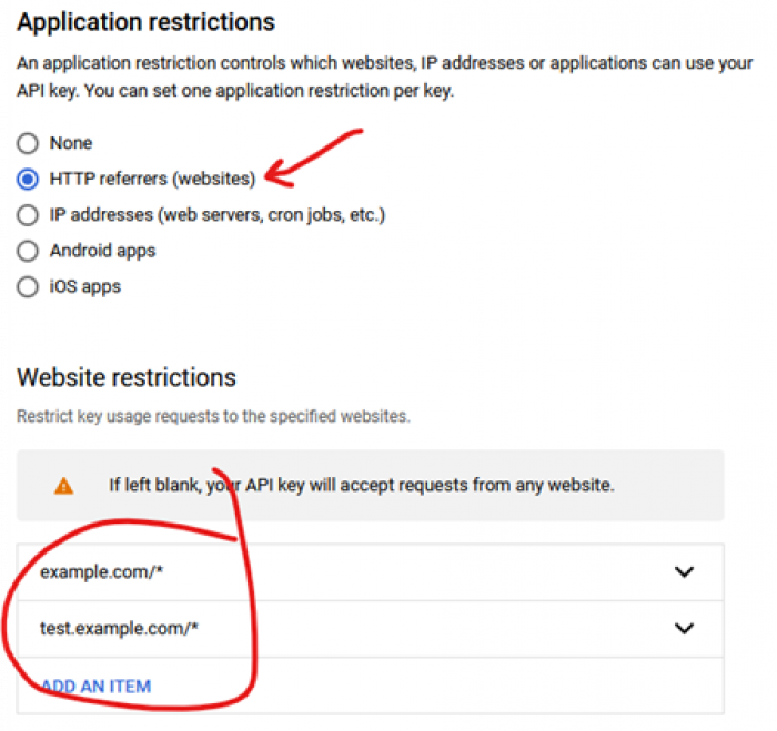 Screenshot of Google Cloud Platform - API Key restrictions