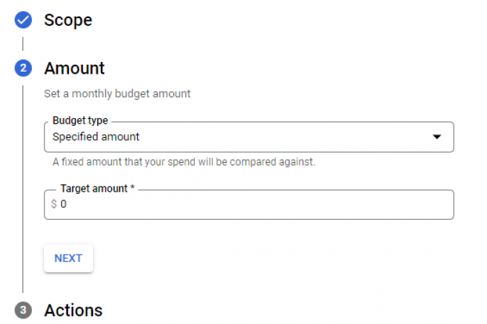 Screenshot of Google Cloud Platform - Set budget amount